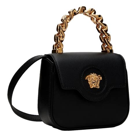 Versace Top Handle Black Mini Vitello Leather Handbag 